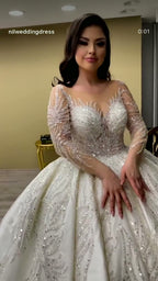 NIL 374 Ivory Ball Gown Crystal Beaded Tulle Wedding Dress - Image 5