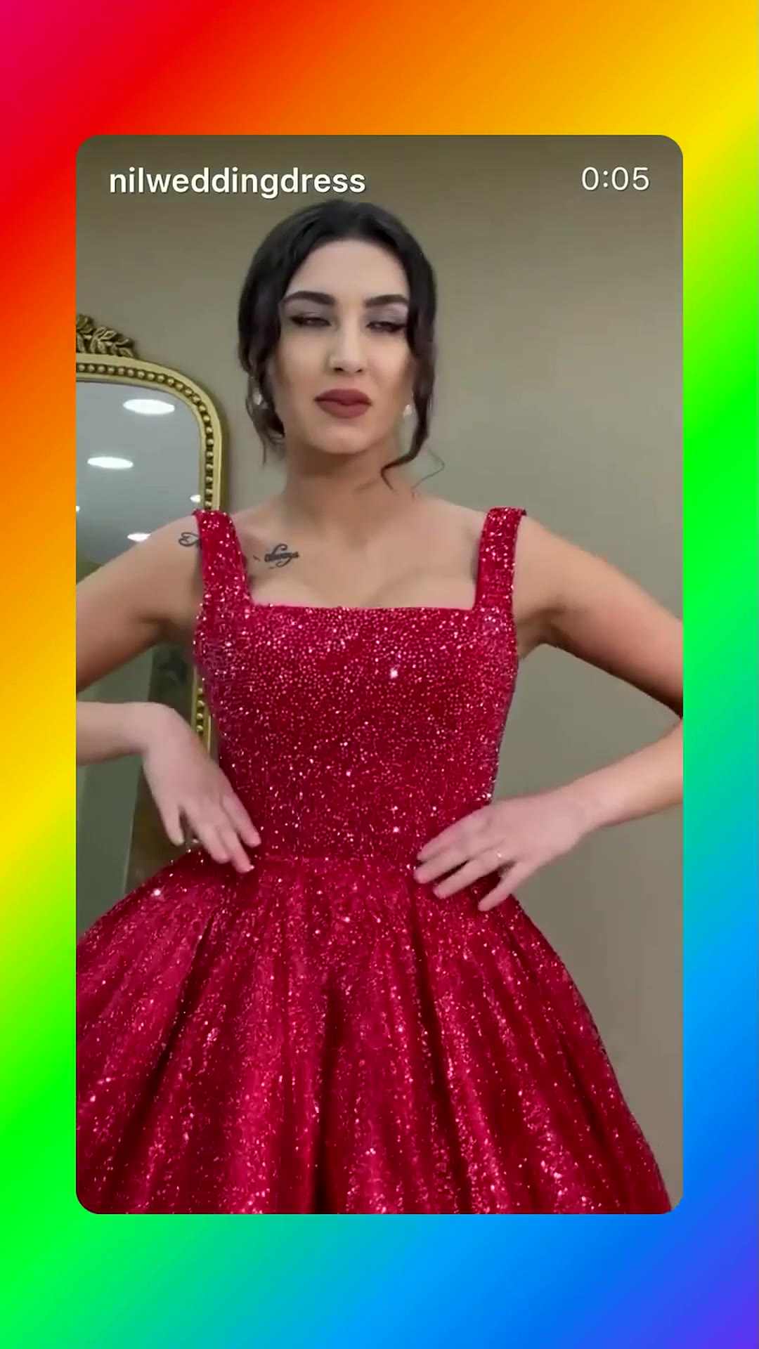 NIL 377 Red Ball Gown Sequin Beaded Tulle Engagement Dress - Image 1