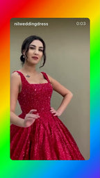 NIL 377 Red Ball Gown Sequin Beaded Tulle Engagement Dress - Image 3