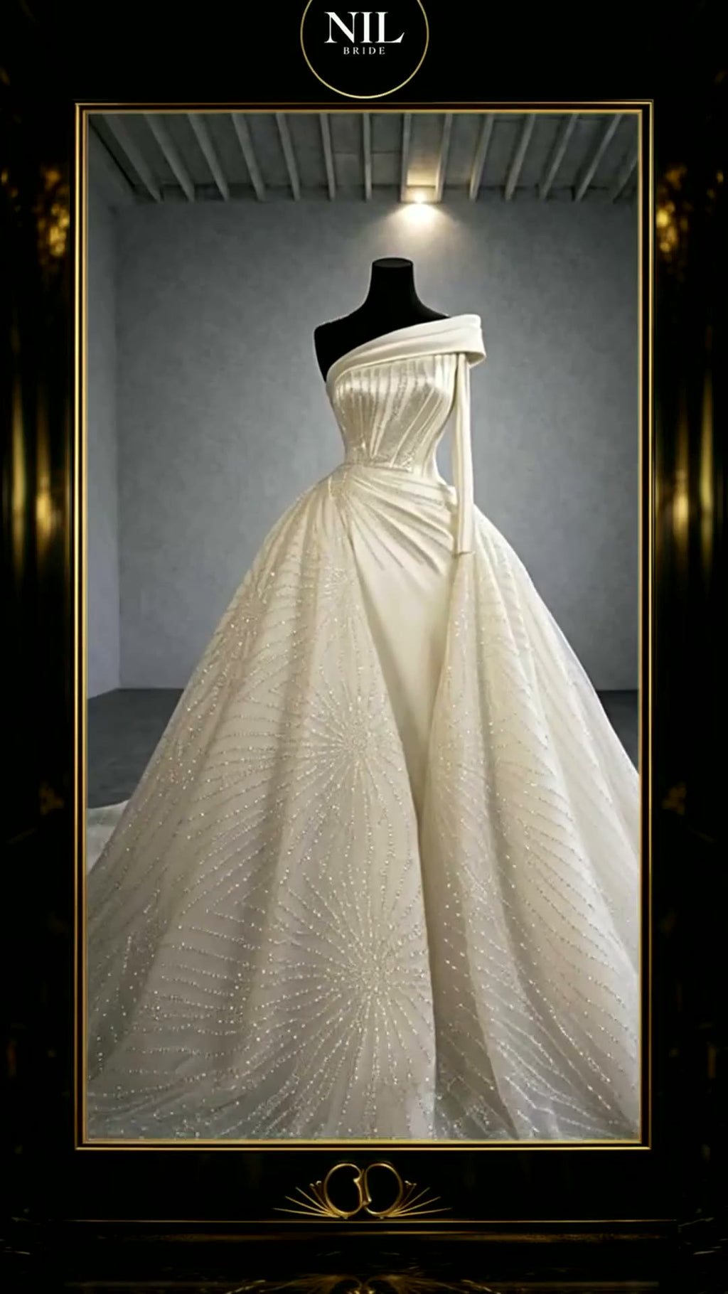 NIL 378 Ivory Ball Gown Floral Lace Tulle Wedding Dress - Image 1