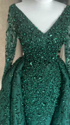 NIL 380 Emerald Ball Gown Sequin Beaded Tulle Engagement Dress - Image 1