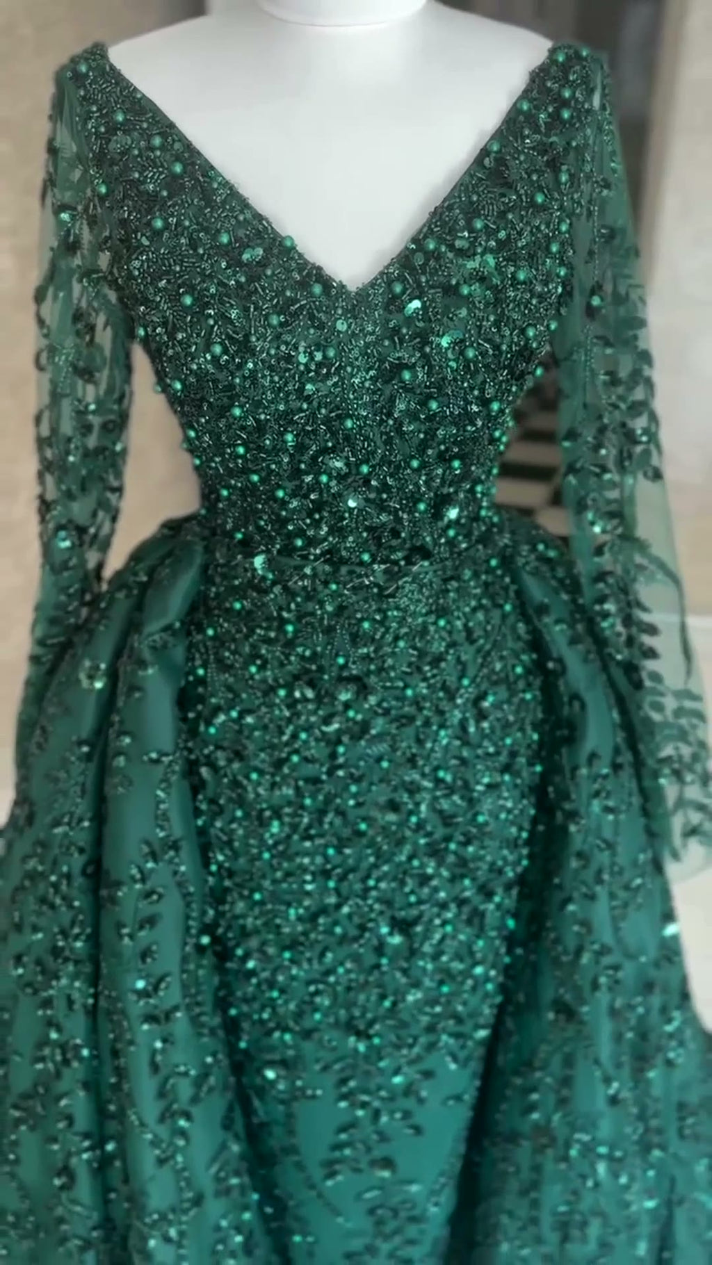 NIL 380 Emerald Ball Gown Sequin Beaded Tulle Engagement Dress - Image 2