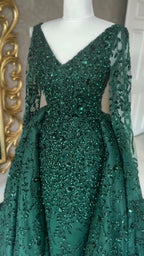 NIL 380 Emerald Ball Gown Sequin Beaded Tulle Engagement Dress - Image 3