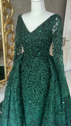 NIL 380 Emerald Ball Gown Sequin Beaded Tulle Engagement Dress - Image 4