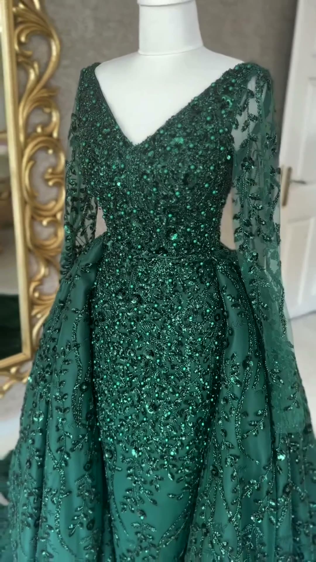 NIL 380 Emerald Ball Gown Sequin Beaded Tulle Engagement Dress - Image 4