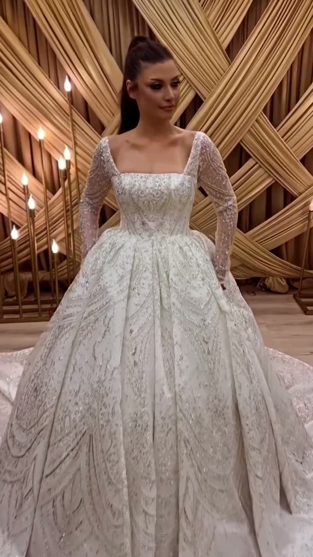 NIL 381 Ivory Ball Gown Floral Lace Tulle Wedding Dress - Image 3
