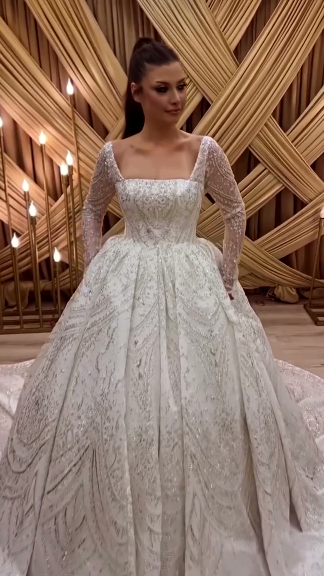 NIL 381 Ivory Ball Gown Floral Lace Tulle Wedding Dress - Image 3