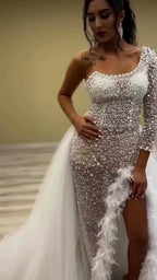 NIL 384 Ivory Ball Gown Beaded Tulle Wedding Dress - Image 6