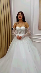 NIL 386 Ivory Ball Gown Minimalist Organza Tulle Wedding Dress - Image 6