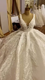 NIL 387 Ivory Ball Gown Floral Lace Mikado Wedding Dress - Image 2