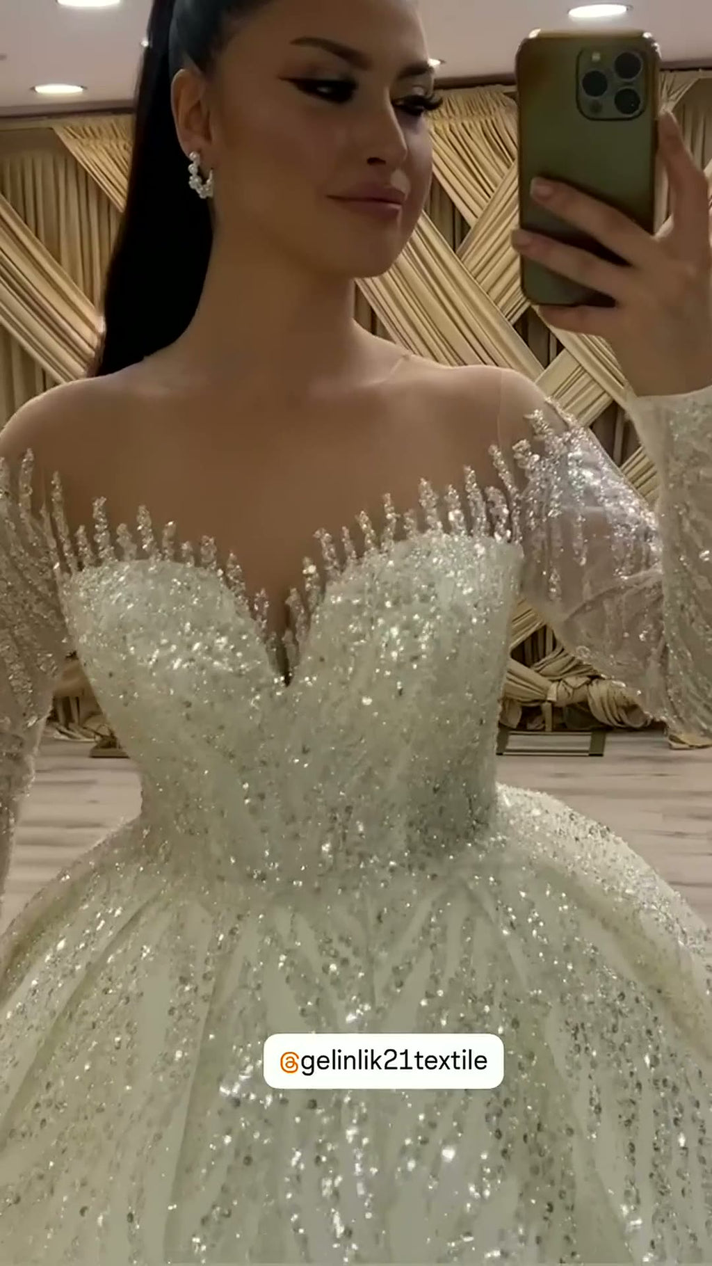 NIL 388 Ivory Ball Gown Crystal Beaded Tulle Wedding Dress - Image 1