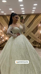 NIL 388 Ivory Ball Gown Crystal Beaded Tulle Wedding Dress - Image 3