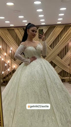 NIL 388 Ivory Ball Gown Crystal Beaded Tulle Wedding Dress - Image 4