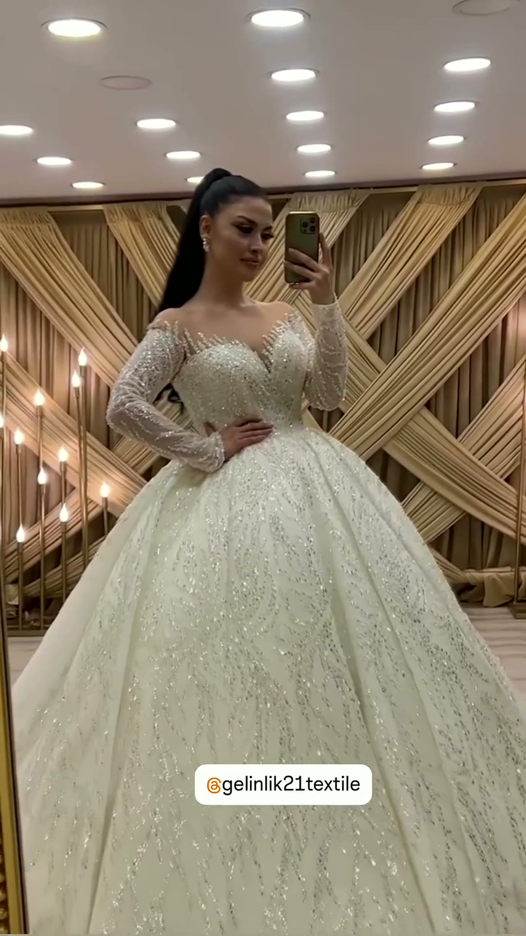 NIL 388 Ivory Ball Gown Crystal Beaded Tulle Wedding Dress - Image 4