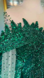 NIL 389 Emerald Mermaid Beaded Lace Engagement Dress - Image 2