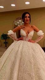 NIL 391 Ivory Ball Gown Bow Beaded Tulle Wedding Dress - Image 6