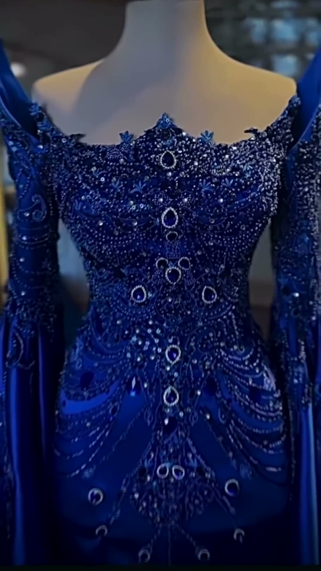 NIL 392 Royal Blue Mermaid Beaded Lace Engagement Dress - Image 4