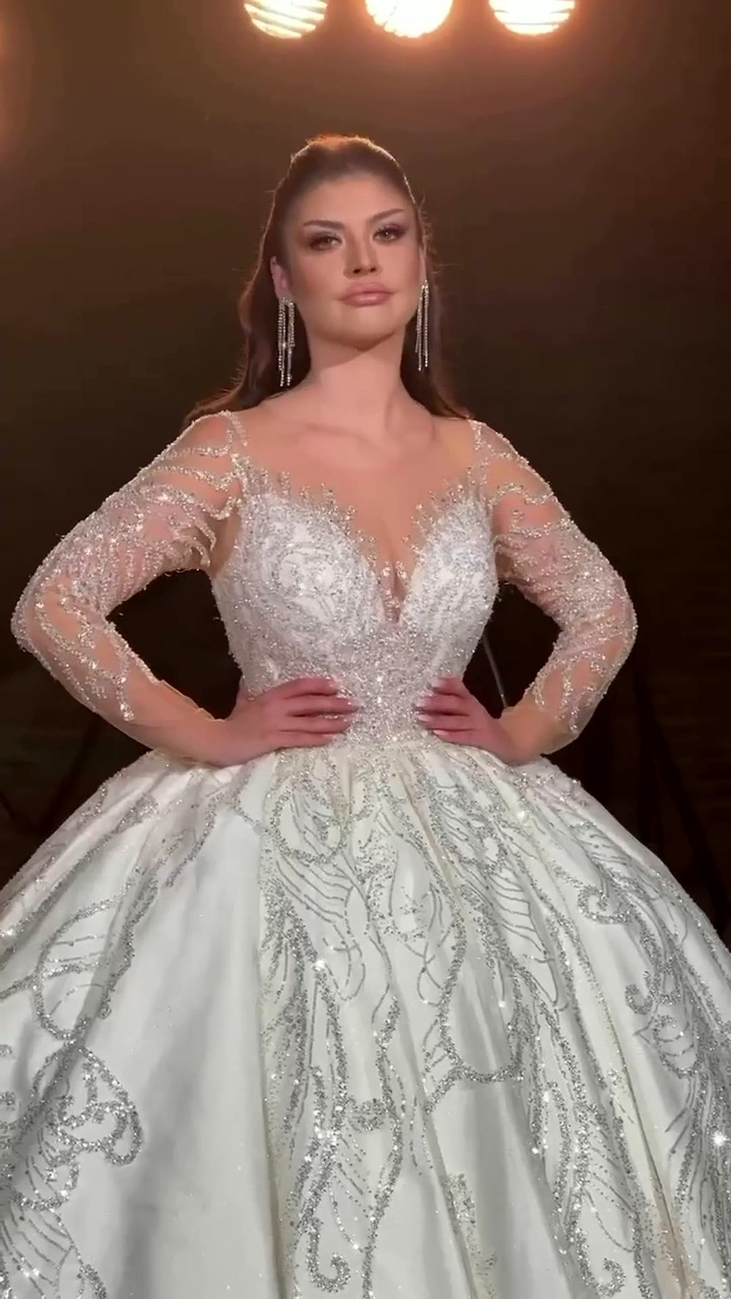 NIL 395 Ivory Ball Gown Lace Applique Tulle Wedding Dress - Image 1