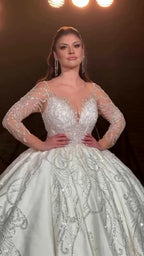NIL 395 Ivory Ball Gown Lace Applique Tulle Wedding Dress - Image 1