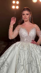 NIL 395 Ivory Ball Gown Lace Applique Tulle Wedding Dress - Image 3