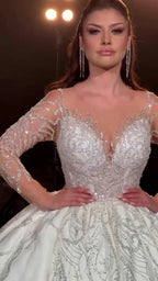 NIL 395 Ivory Ball Gown Lace Applique Tulle Wedding Dress - Image 5