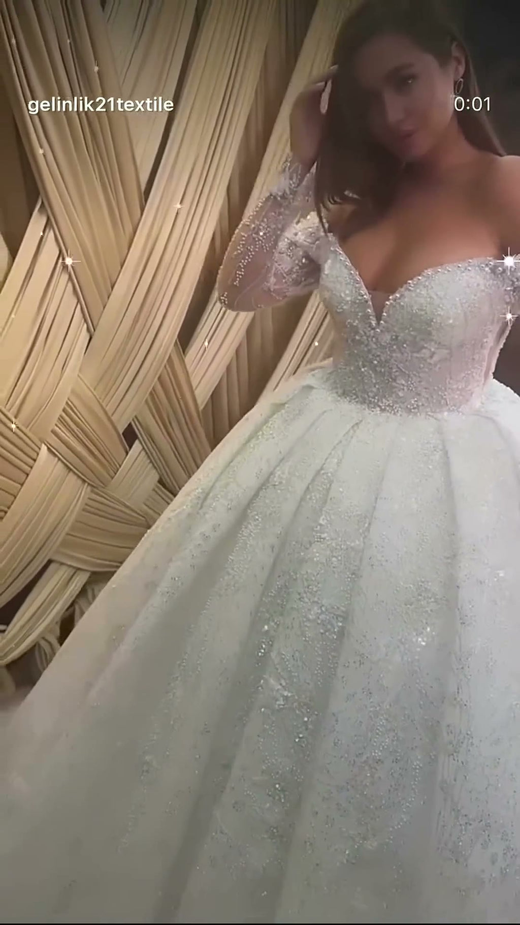 NIL 396 Ivory Ball Gown Crystal Beaded Tulle Wedding Dress - Image 6