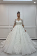 NIL White Ivory princess lace wedding dress with sweetheart neckline, cathedral train, bodice close-up detail, P035 image 4
