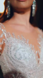 NIL Champagne princess lace wedding dress with sweetheart neckline, cathedral train, cathedral train detail, P046 image 5