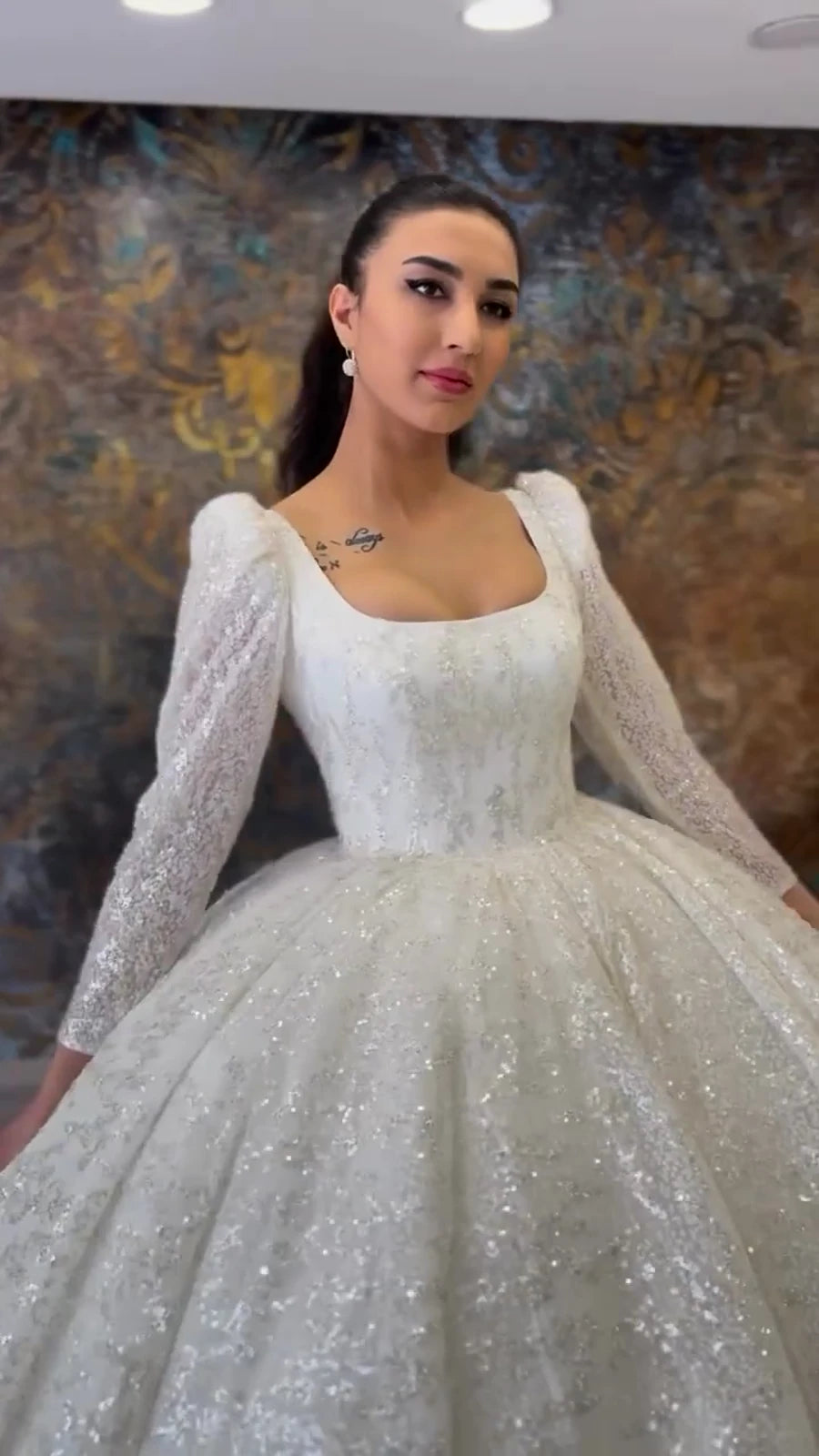 NIL Soft Ivory princess lace wedding dress with sweetheart neckline, cathedral train, cathedral train detail, P095 image 5