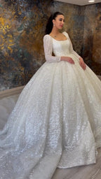 NIL Soft Ivory princess lace wedding dress with sweetheart neckline, cathedral train, lace embellishment detail, P095 image 7