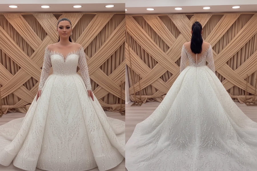 G21-152 Princess Lace Wedding Dress with Sweetheart Neckline and Cathedral Train