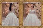 NIL Light Cream princess lace wedding dress with sweetheart neckline, cathedral train, back view, P111 image 3
