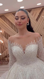 NIL Light Cream princess lace wedding dress with sweetheart neckline, cathedral train, skirt volume detail, P111 image 6