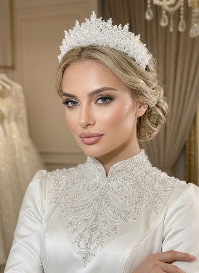G21-AKS-057 ADALIZITA-BONGETA | Adali Zircon & Crystal Bead Bridal Crown