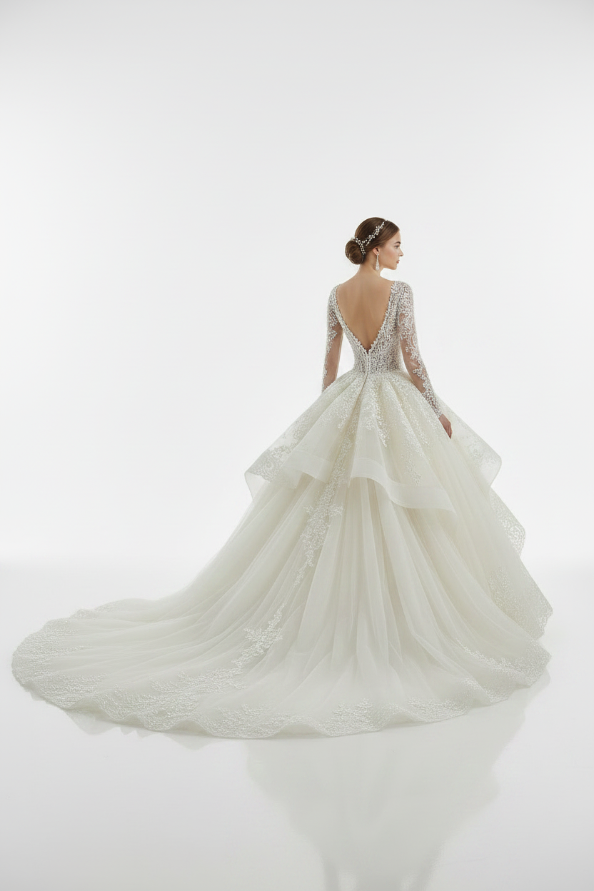 NIL-136-SOFT-IVORY-PRINCESS-BALL-GOWN-WEDDING-DRESS-CRYSTAL-LACE-DEEP-V-NECKLINE-CRYSTAL-STRAP-ULTRA-CRYSTAL-BEADING-NATURAL-WAIST-CATHEDRAL-TRAIN-COUTURE-GLAMOUR--GULF-LUXURY-FRONT-VIEW