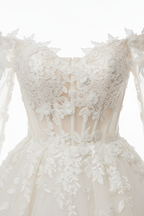 NIL-147-Soft-Ivory-Mermaid-Wedding-Dress-Off-Shoulder-Sweetheart-Transparent-Lace-Sleeve-Floral-Lace-Applique-Corset-Waist-Cathedral-Train-Gulf-Luxury-Front-View