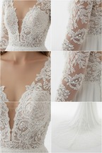 G21-132 SOFT-IVORY-A-LINE-WEDDING-DRESS-CRYSTAL-LACE-ILLUSION-NECKLINE-LONG-SLEEVE-CRYSTAL-PEARL-BEADING-NATURAL-WAIST-CHAPEL-TRAIN-MODERN-MODEST--GULF-HIJAB-FRIENDLY-FRONT-VIEW