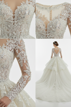 G21-133 SOFT-IVORY-PRINCESS-BALL-GOWN-WEDDING-DRESS-SEQUIN-LACE-BATEAU-NECKLINE-LONG-SLEEVE-SEQUIN-CRYSTAL-EMBROIDERY-NATURAL-WAIST-CATHEDRAL-TRAIN-GLAMOUR-ROYAL--GULF-MODEST-FRONT-VIEW