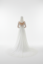 G21-132 SOFT-IVORY-A-LINE-WEDDING-DRESS-CRYSTAL-LACE-ILLUSION-NECKLINE-LONG-SLEEVE-CRYSTAL-PEARL-BEADING-NATURAL-WAIST-CHAPEL-TRAIN-MODERN-MODEST--GULF-HIJAB-FRIENDLY-FRONT-VIEW
