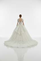 G21-133 SOFT-IVORY-PRINCESS-BALL-GOWN-WEDDING-DRESS-SEQUIN-LACE-BATEAU-NECKLINE-LONG-SLEEVE-SEQUIN-CRYSTAL-EMBROIDERY-NATURAL-WAIST-CATHEDRAL-TRAIN-GLAMOUR-ROYAL--GULF-MODEST-FRONT-VIEW