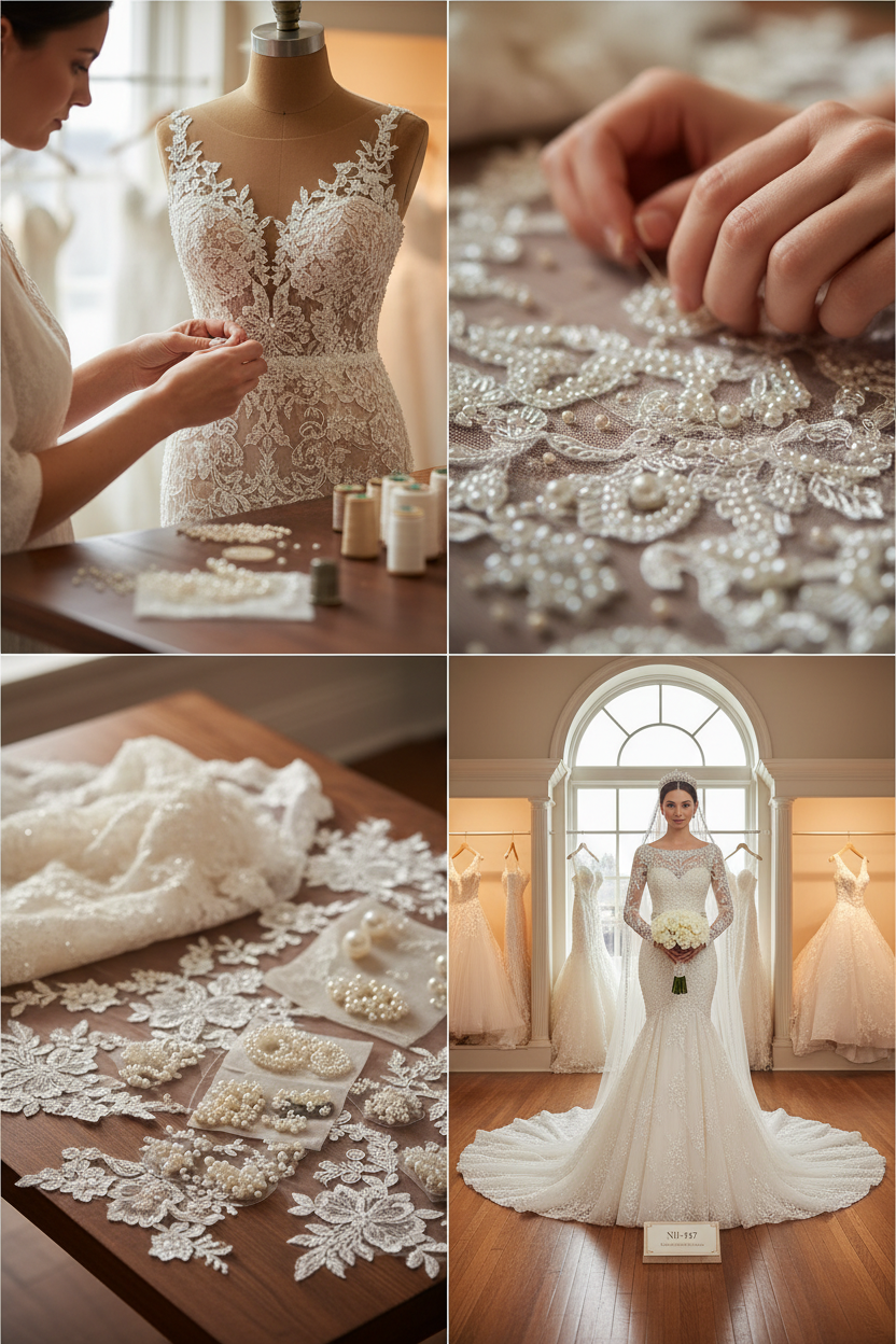 NIL-137-DOUX-IVOIRE-ROBE-DE-MARIÉE-SIRÈNE-DENTELLE-PERLÉE-COL-BATEAU-MANCHES-LONGUES-BRODERIE-MAIN-PERLÉE-TAILLE-AJUSTÉE-TRAÎNE-ROYALE-VINTAGE-ROMANTIQUE-GOLFE-PUDEUR-VUE-DE-FACE
