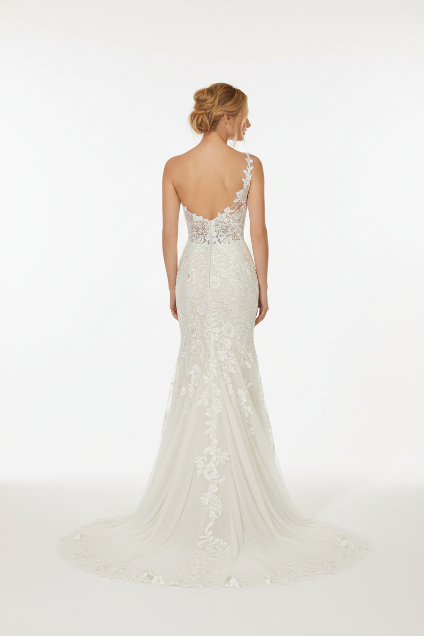 NIL-145-Soft-Ivory-Mermaid-Wedding-Dress-One-Shoulder-Sleeveless-Floral-Lace-Applique-Natural-Waist-Sweep-Train-Gulf-Luxury-Front-View