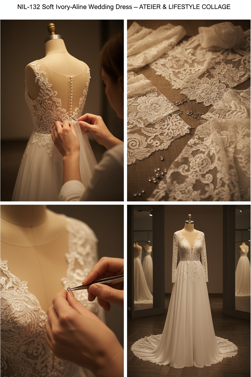 G21-132 SOFT-IVORY-A-LINE-WEDDING-DRESS-CRYSTAL-LACE-ILLUSION-NECKLINE-LONG-SLEEVE-CRYSTAL-PEARL-BEADING-NATURAL-WAIST-CHAPEL-TRAIN-MODERN-MODEST--GULF-HIJAB-FRIENDLY-FRONT-VIEW