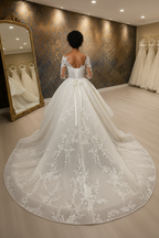NIL-027 Soft Ivory Royal Princess Ball Gown back view no veil by NIL Wedding Dress