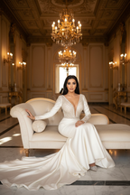 NIL-092 blød ivory Havfrue Couture kjole – Seated Pose
