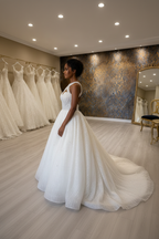 NIL-261 Crystal Cross-Strap Ballgown - 3/4 Diagonal View