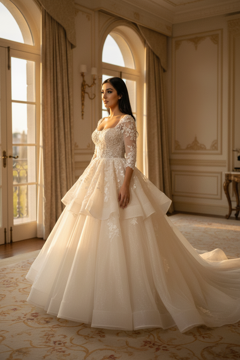 NIL-093 off-white balkjole modest brudekjole – sidevisning