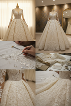NIL-024 Champagner Ivory Königlich Prinzessinnen-Ballkleid atelier collage by NIL Brautkleid