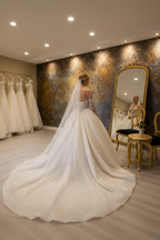NIL-252 Full Sequin Crystal Ball Gown – Back View, Cathedral Train