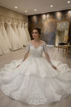 NIL-264 3D Scroll Lace Ballgown - Seated Pose